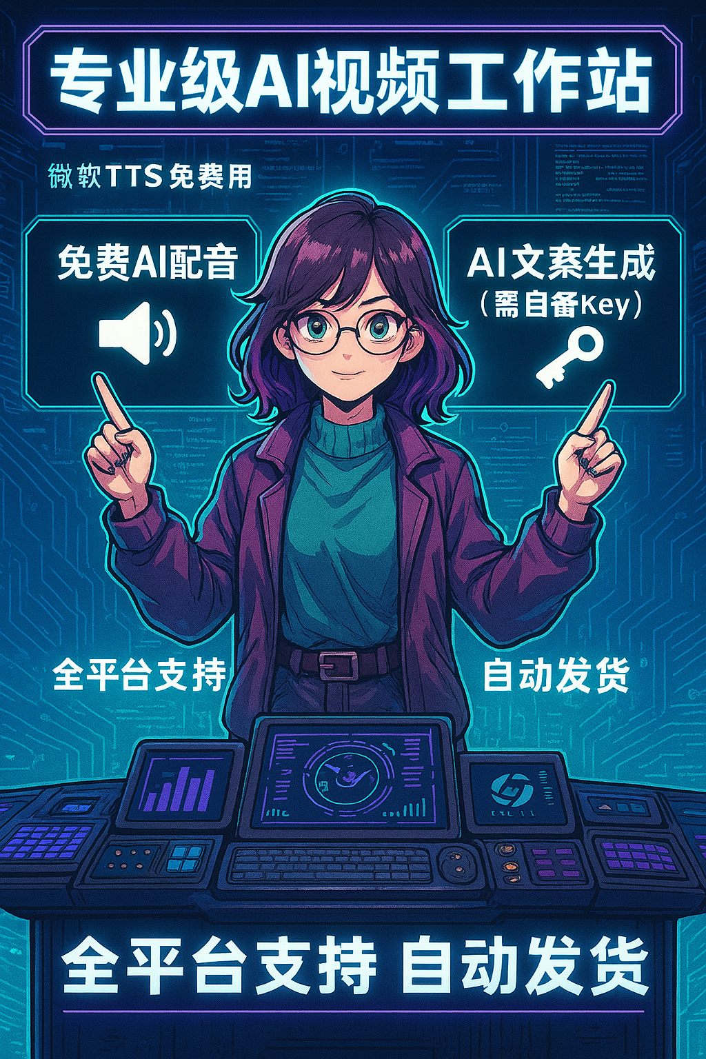 image for AI配音自动字幕微软TTS免费视频剪辑短视频制作软件