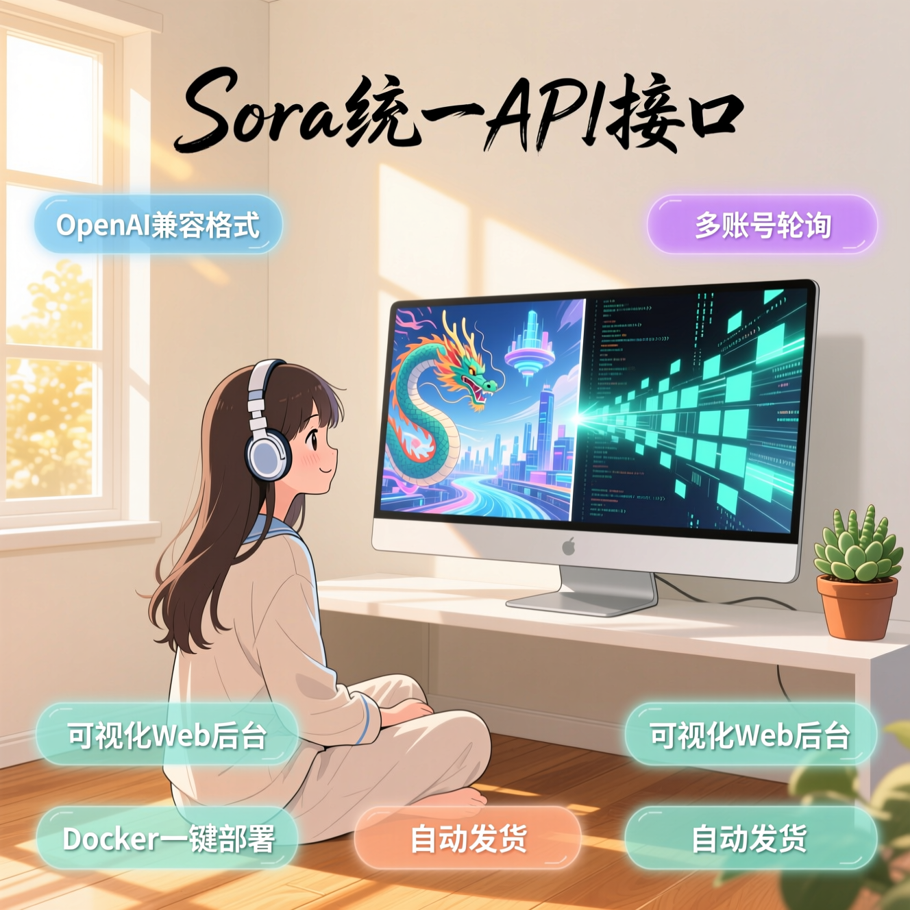 image for Sora AI视频生成接口一键部署去水印可视化全教程软件