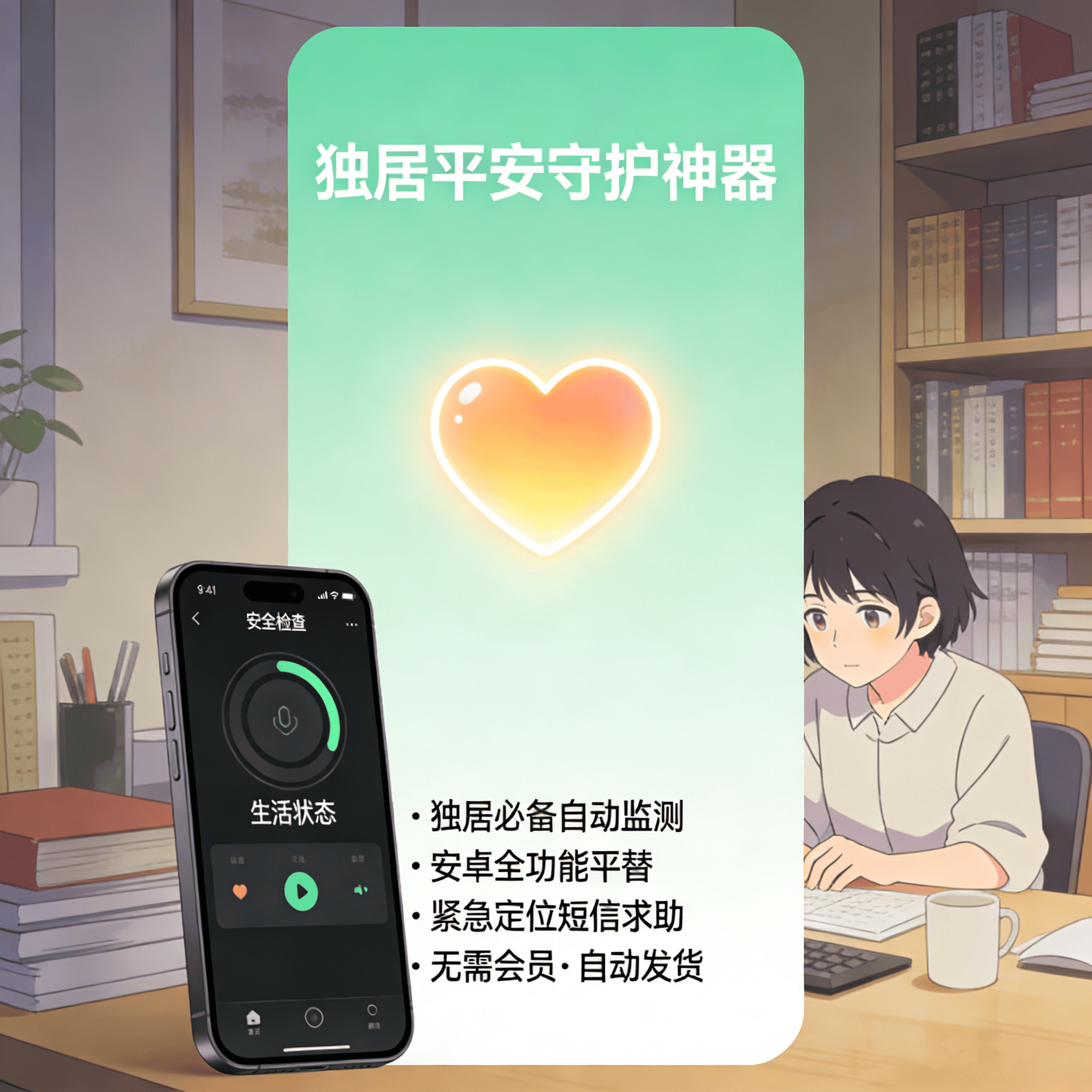 image for 独居安全守护手机自动报警求救紧急联系短信通知软件