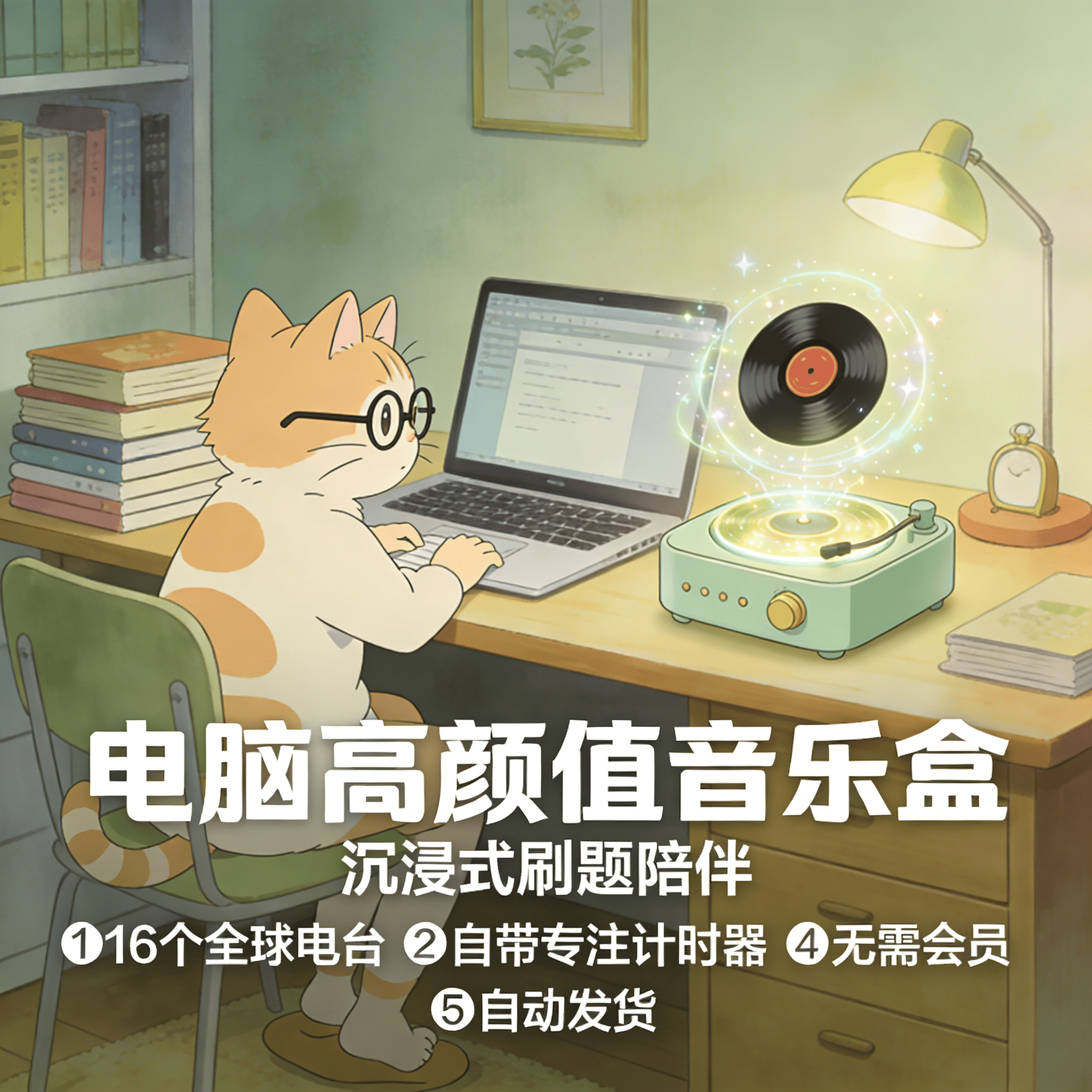 image for 电脑高颜值音乐盒沉浸式刷题陪伴桌面胶囊番茄钟软件